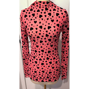 Women's Sweet Generis sheer mesh Long Sleeve knit top M Pink Black Heart Print